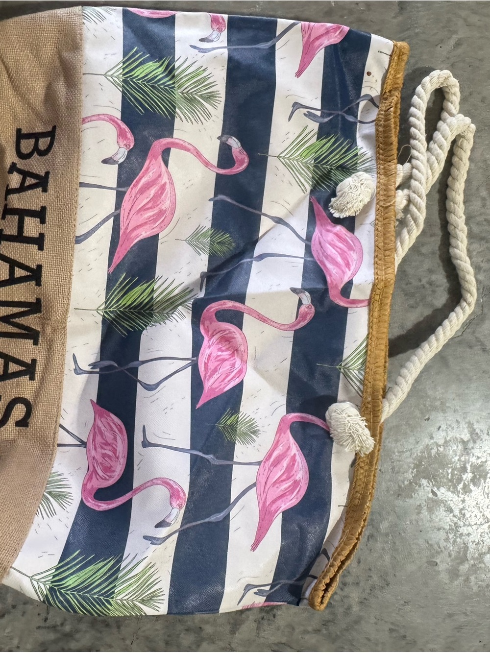 Bahamas Pink Flamingo Stripe Beach Tote